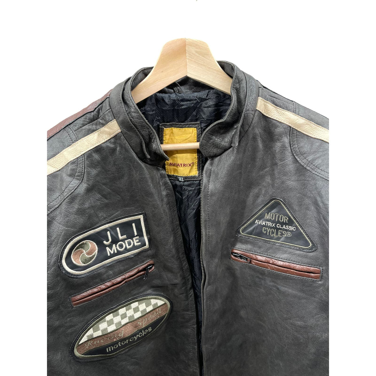 Vintage 1990's Aviatrix Full Grain Brown Leather Cafe Racer Jacket