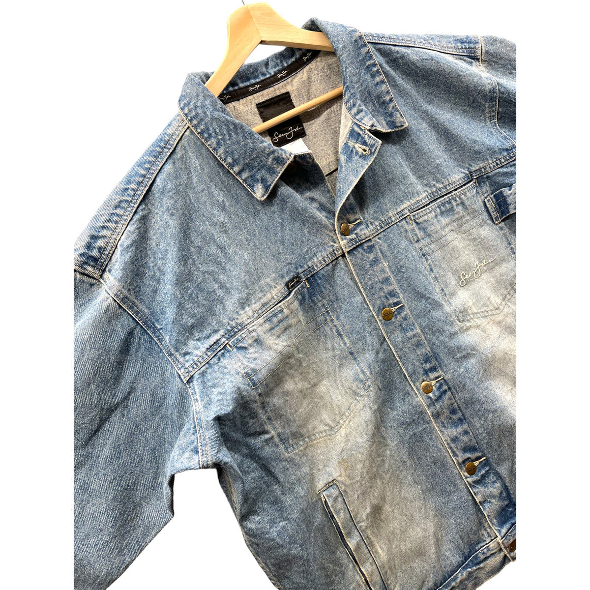 Vintage Sean John Light Indigo Washed Denim Trucker Jacket