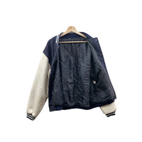 Vintage 1980's Navy Quilted Letterman Wool Varsity Bomber Jacket