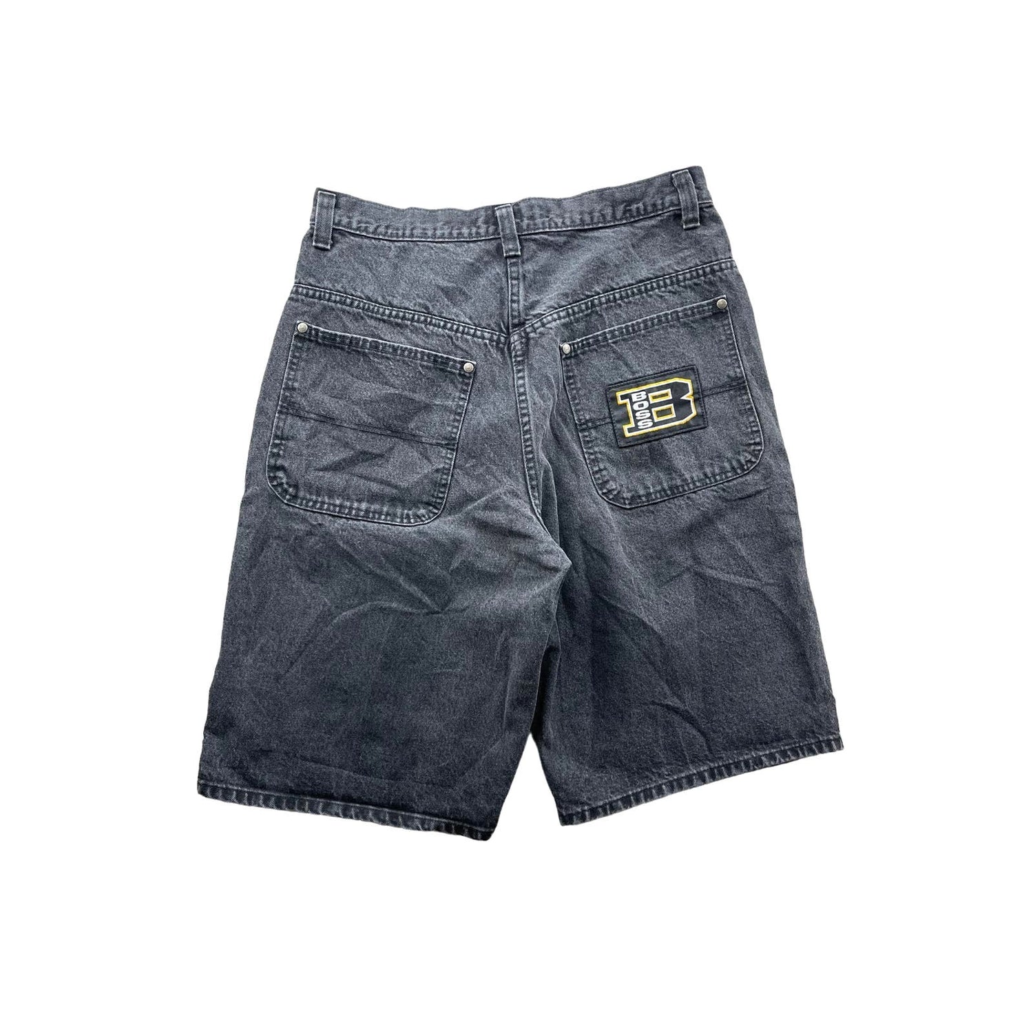 Vintage BOSS Embroidered Black Baggy Denim Jean Shorts