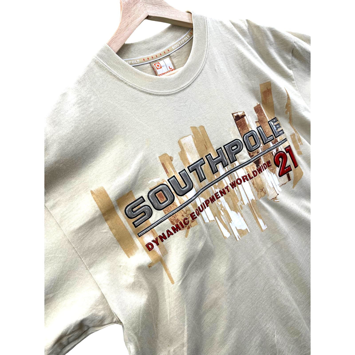 Vintage Southpole Khaki Raised Metallic Graphic T-Shirt NWT