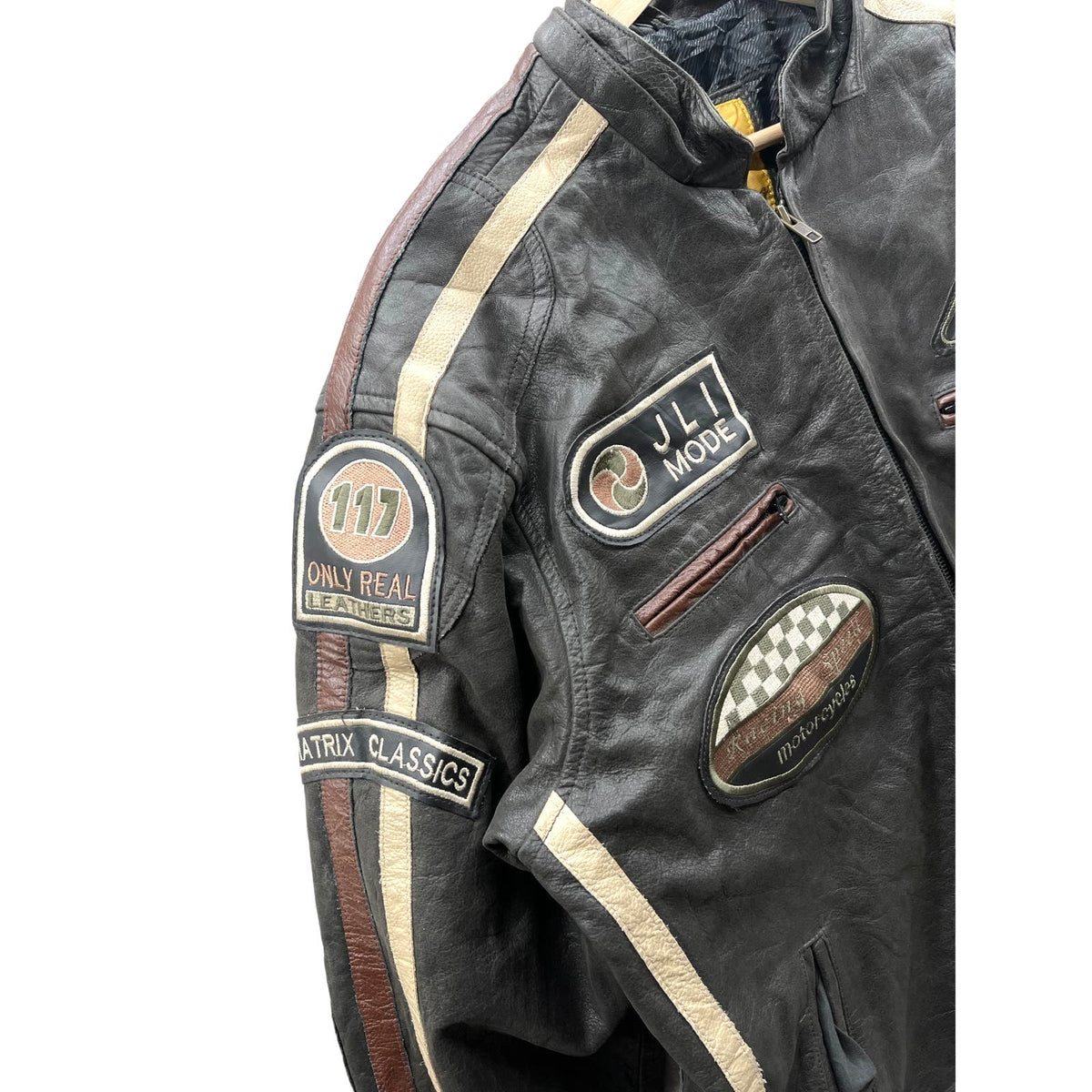 Vintage 1990's Aviatrix Full Grain Brown Leather Cafe Racer Jacket