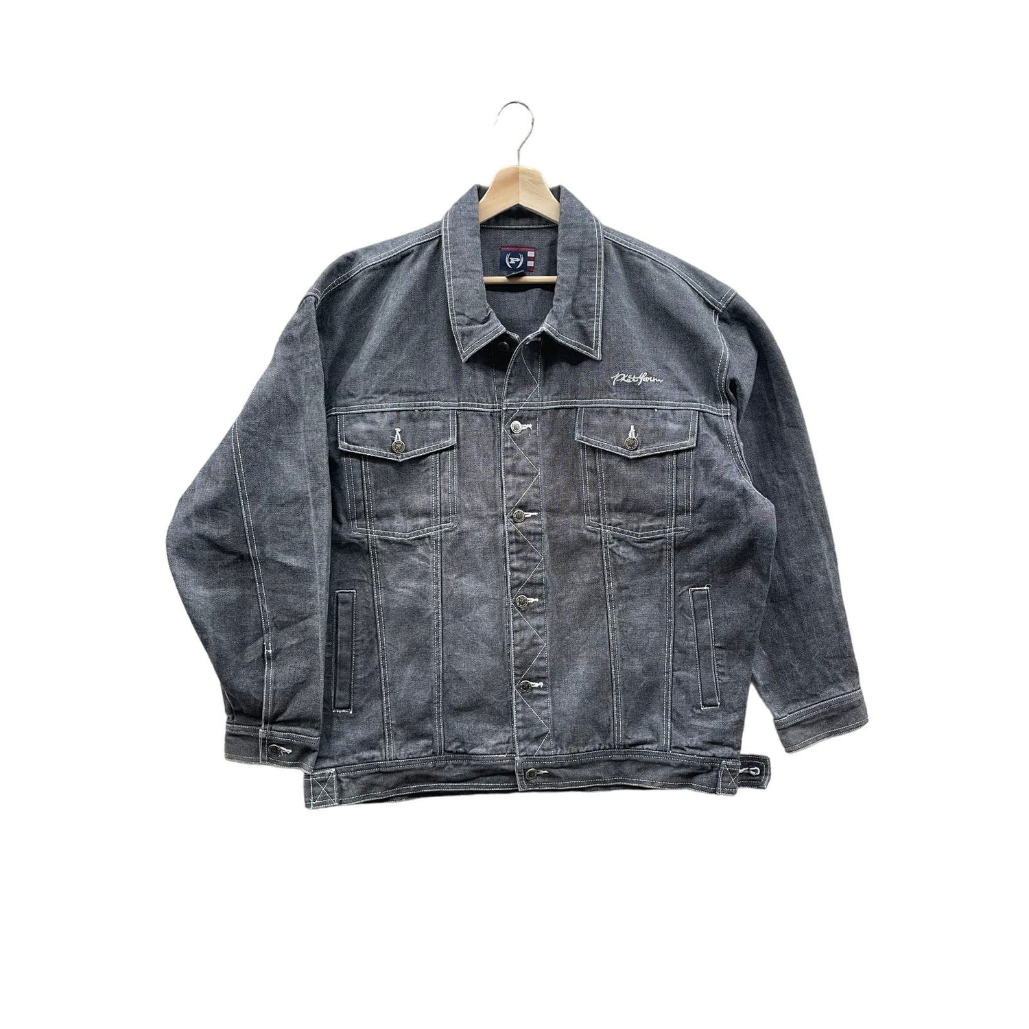 Vintage 1990's Phat Farm Washed Grey Denim Trucker Jacket