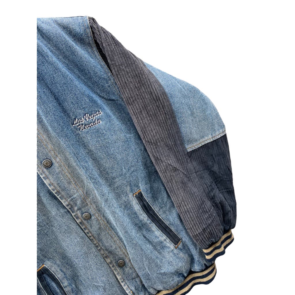 Vintage 1990's Basic Denim Quilted Two-Tone Denim Varsity Jacket