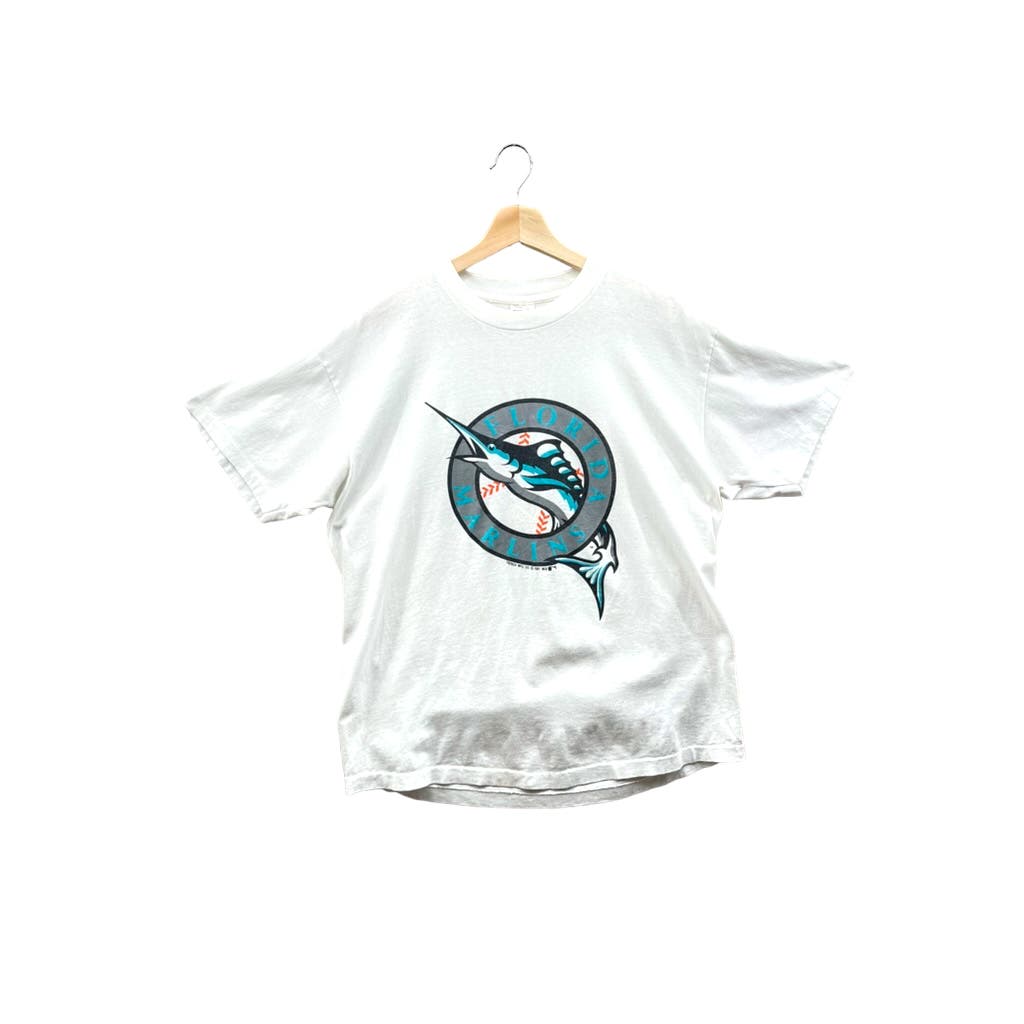 Vintage 1990's Florida Marlins Trench Graphic Logo T-Shirt