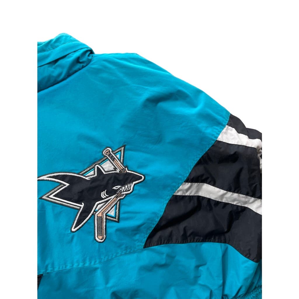 Vintage 1990's San Jose Sharks NHL Quilted Hooded Jacket