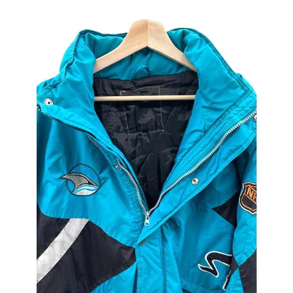 Vintage 1990's San Jose Sharks NHL Quilted Hooded Jacket