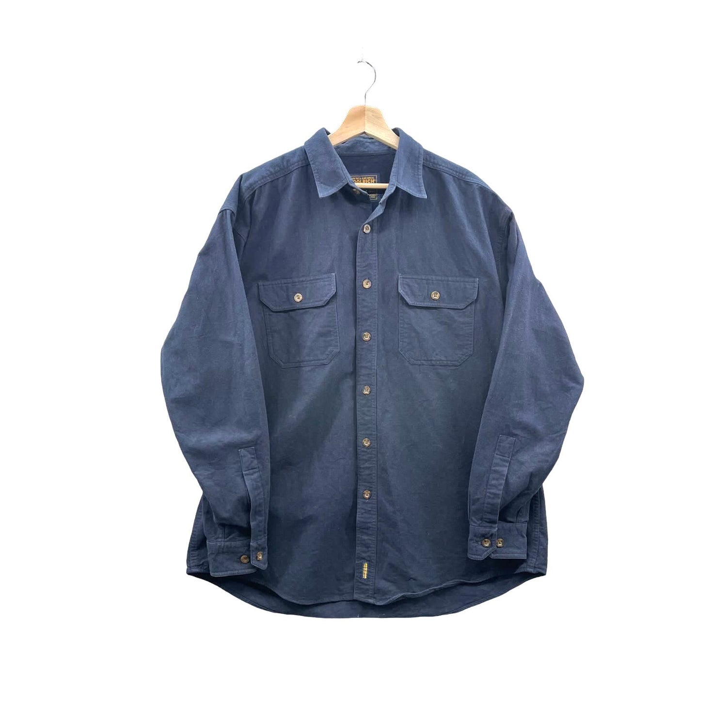 Vintage Woolrich Men's Dark Navy Twill Canvas Button Up L/S Shirt