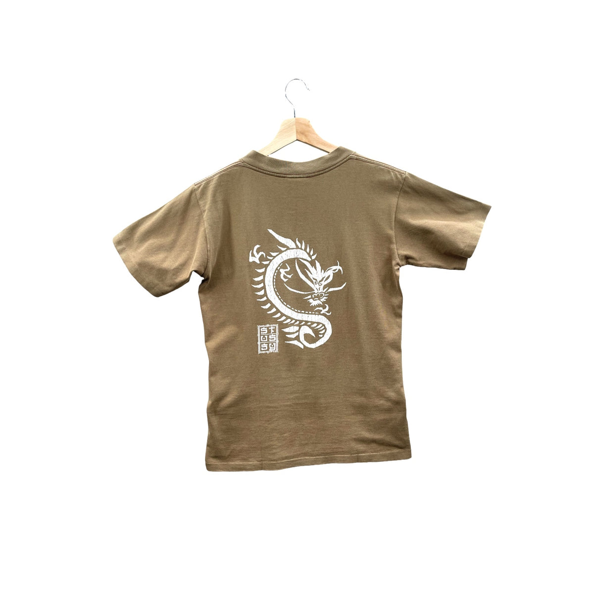 Vintage 1990's Stussy Distressed Olive Dragon Cartoon Graphic Tee