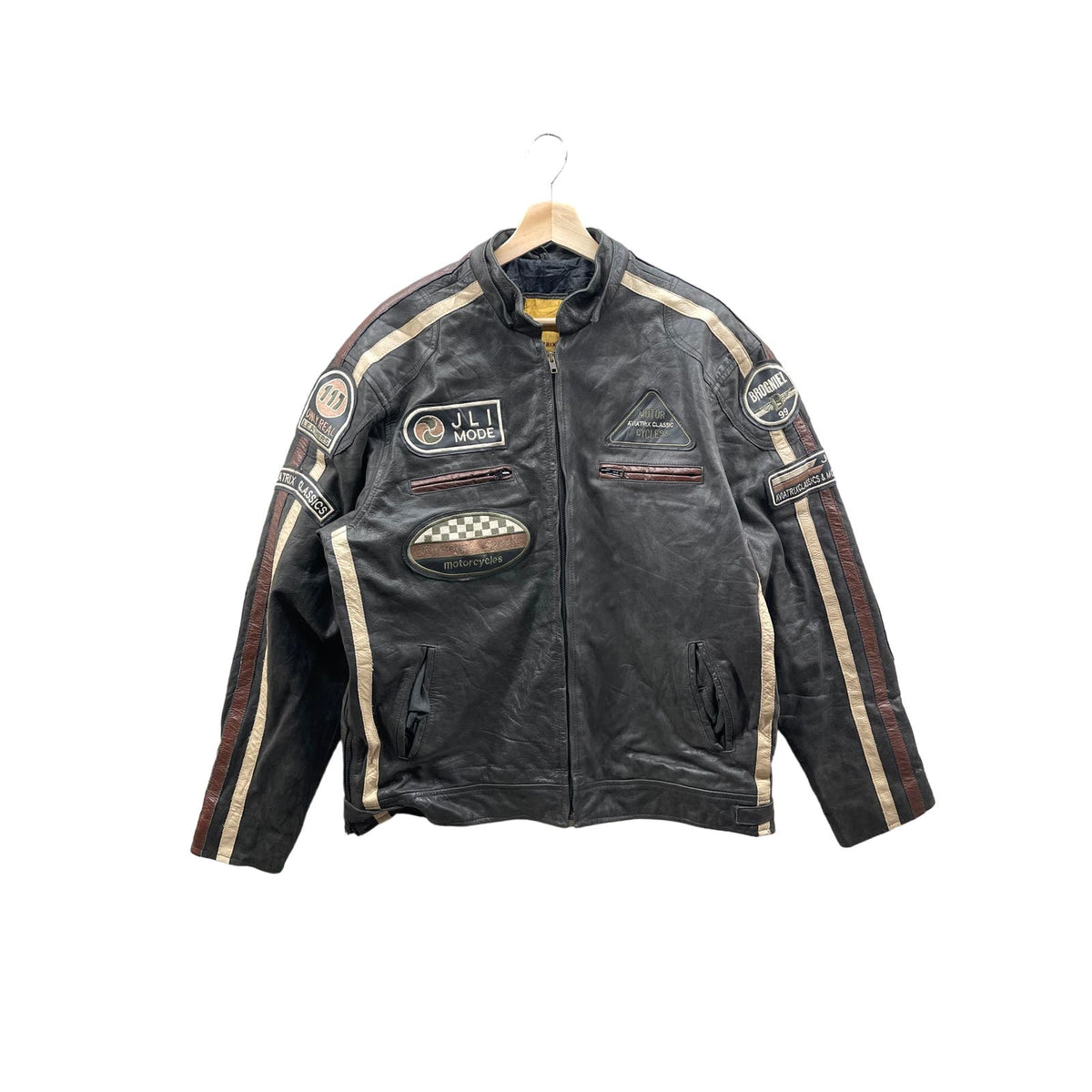 Vintage 1990's Aviatrix Full Grain Brown Leather Cafe Racer Jacket