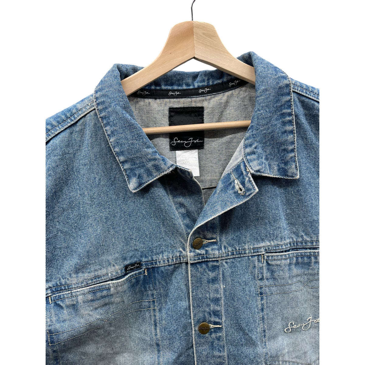 Vintage Sean John Light Indigo Washed Denim Trucker Jacket