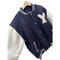 Vintage 1980's Navy Quilted Letterman Wool Varsity Bomber Jacket