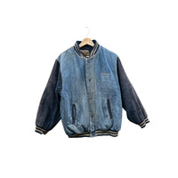 Vintage 1990's Basic Denim Quilted Two-Tone Denim Varsity Jacket