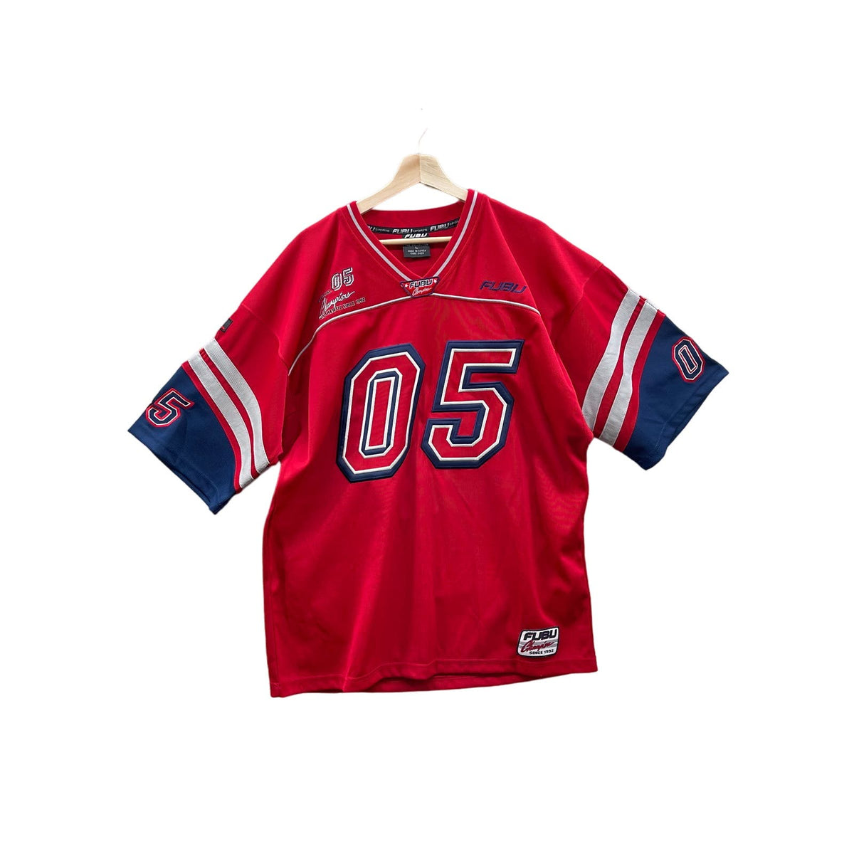 Vintage Fubu The Collection Red Knit Embroidered Football Jersey