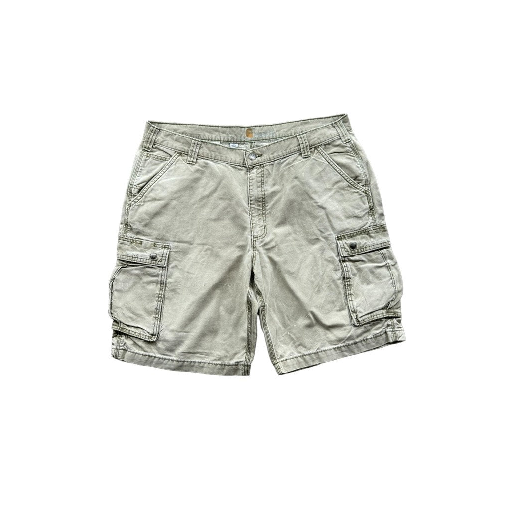 Vintage Carhartt Distressed Relaxed Fit Light Olive Cargo Shorts 40W