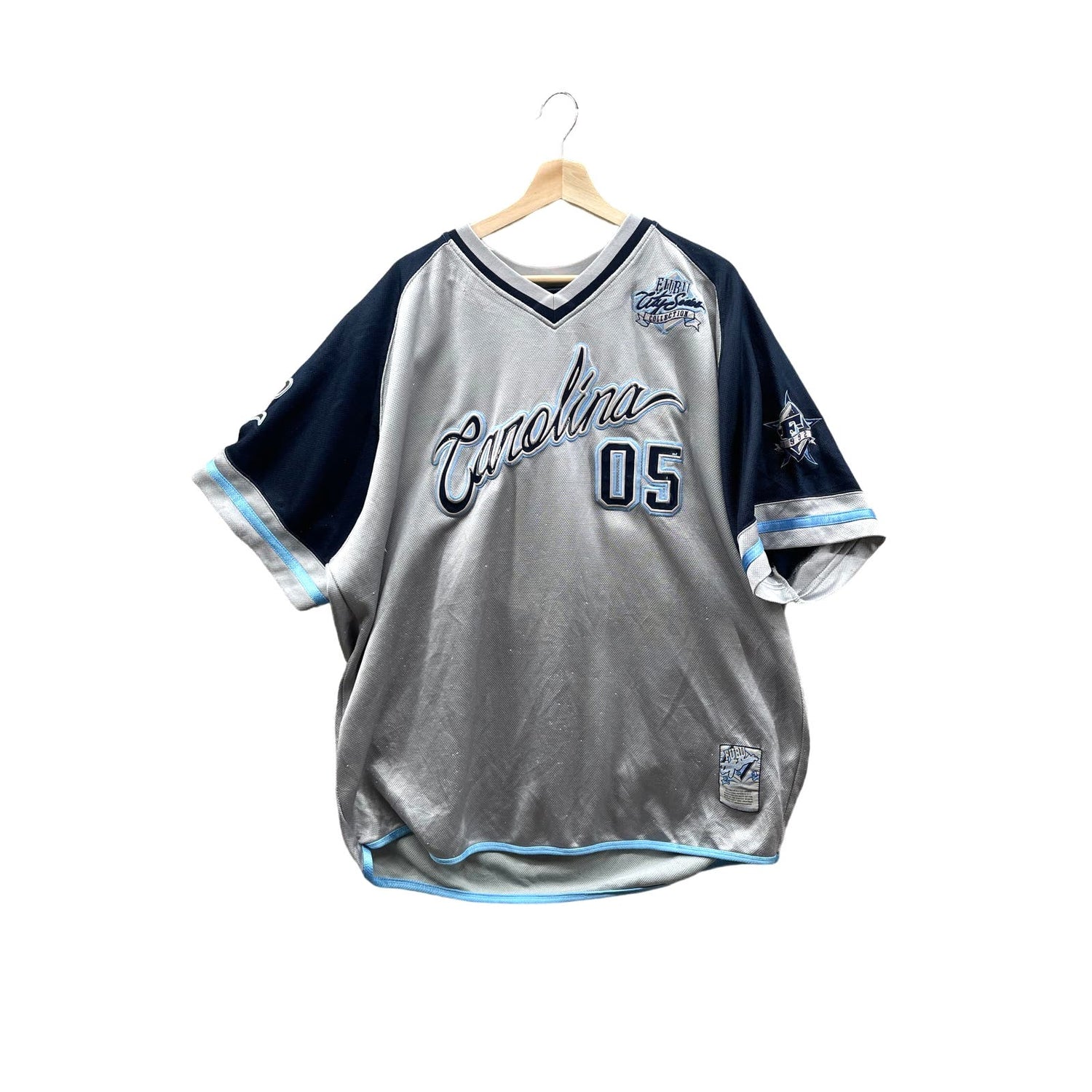 Vintage Fubu City Series Carolina Puff Print Baseball Knit Jersey