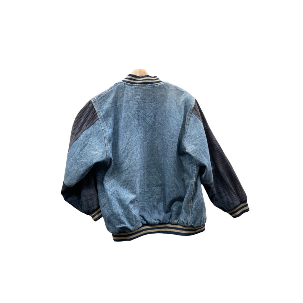 Vintage 1990's Basic Denim Quilted Two-Tone Denim Varsity Jacket