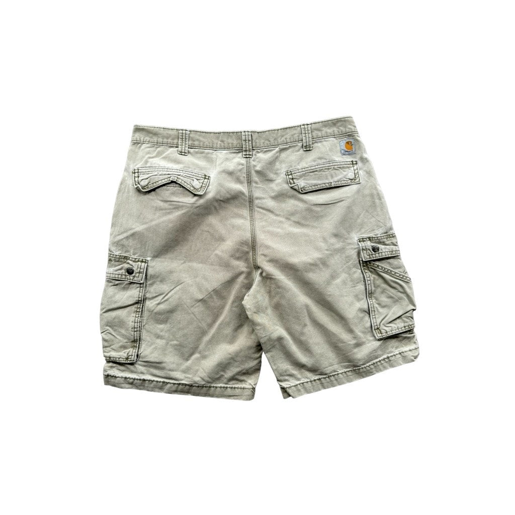 Vintage Carhartt Distressed Relaxed Fit Light Olive Cargo Shorts 40W