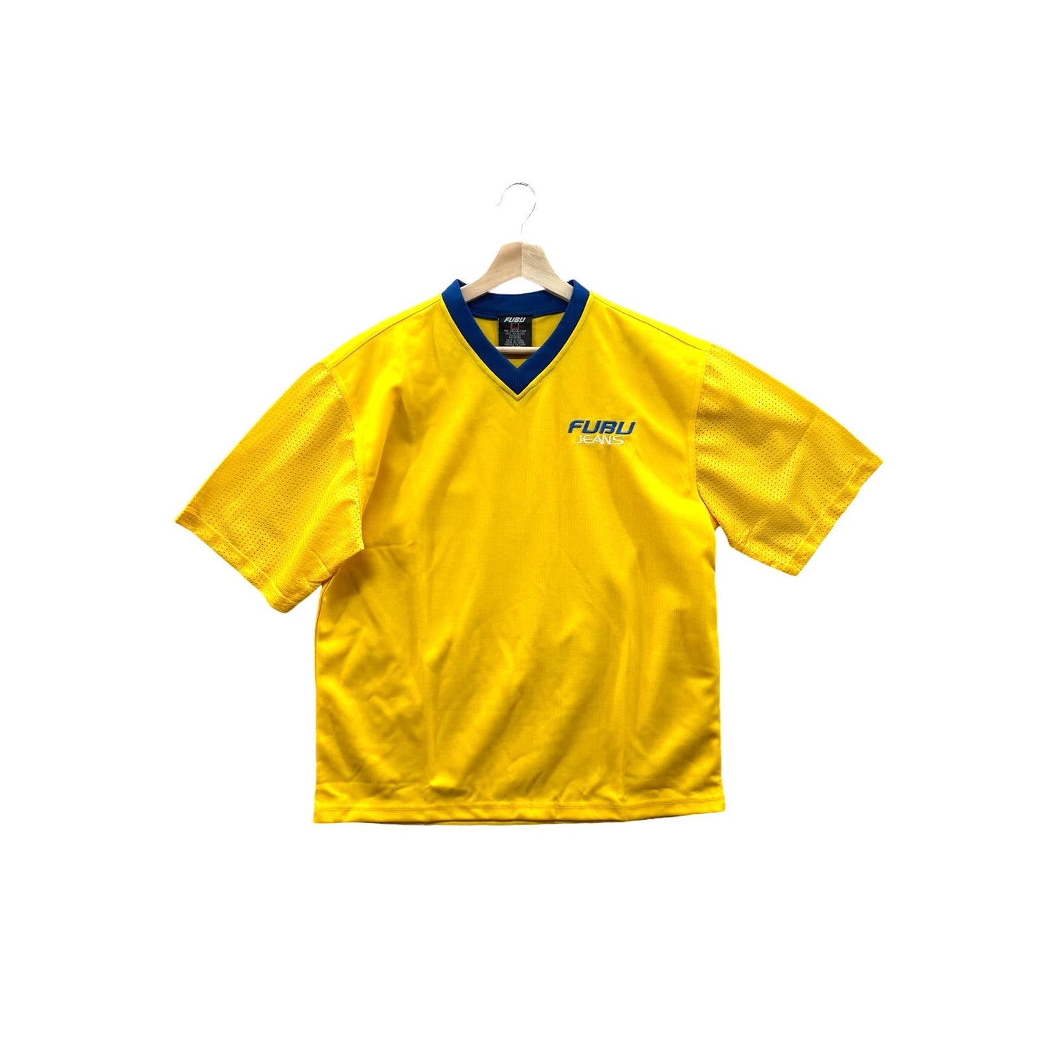 Vintage Fubu Jeans Yellow/Blue Mesh Soccer Jersey