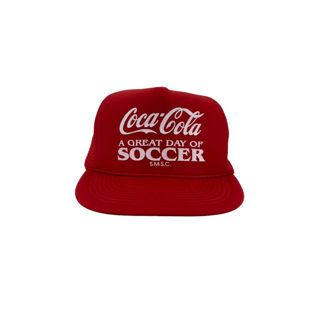Vintage 1980's Coca Cola A Great Day of Soccer Mesh Trucker Hat