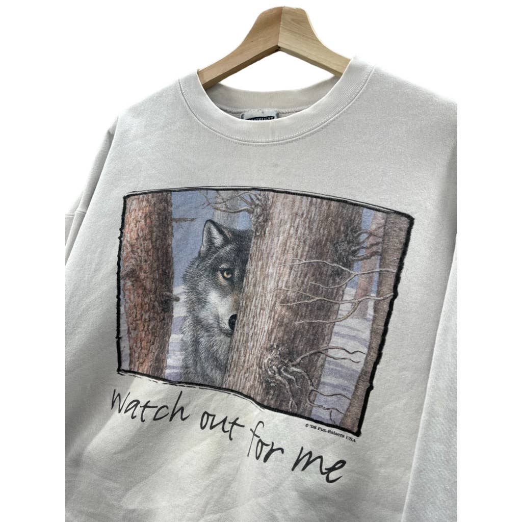 Vintage 1990's Watch Out For Me Wolf Graphic Crewneck