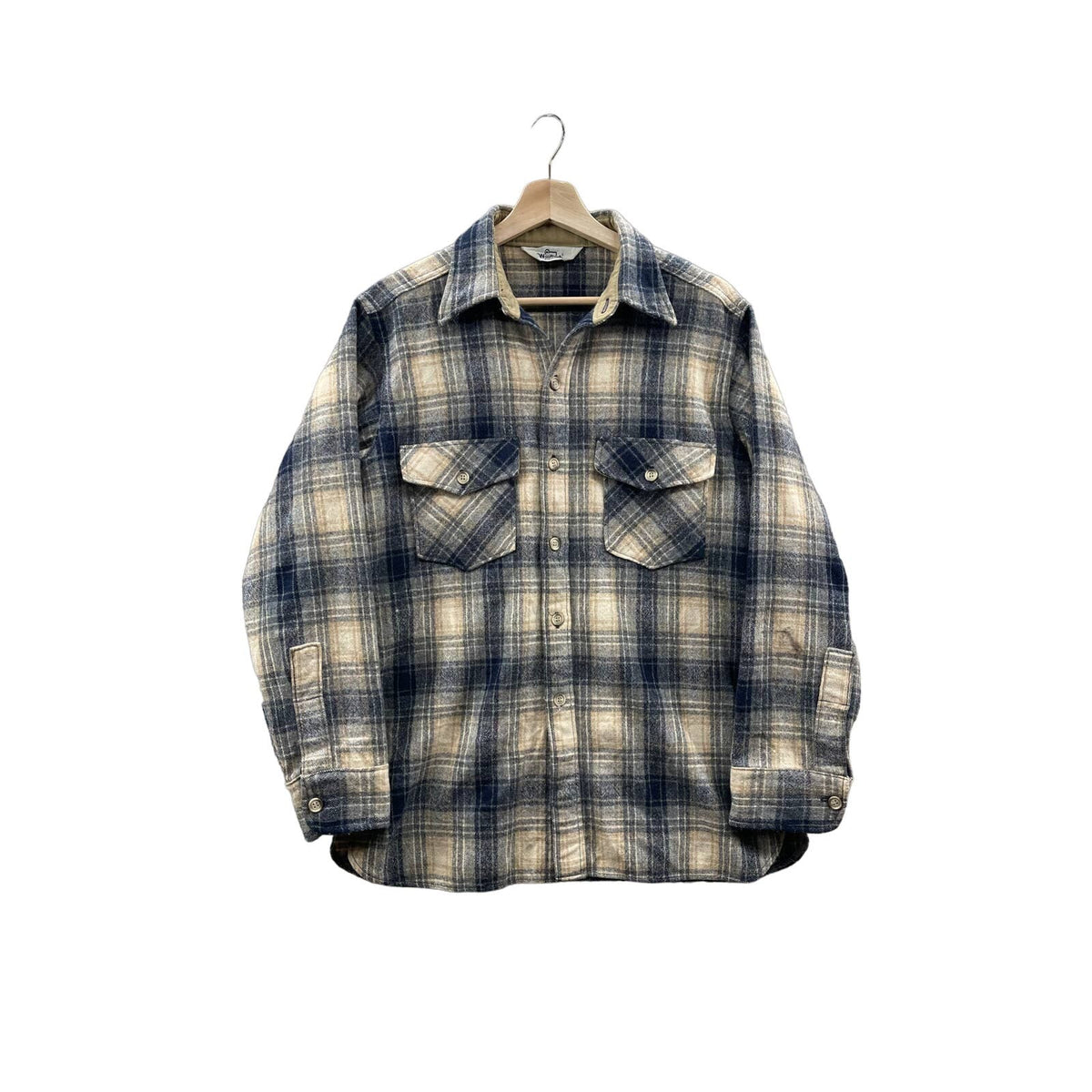 Vintage 1990's Woolrich Men's Beige Multi-Check Flannel Button Up L/S Shirt