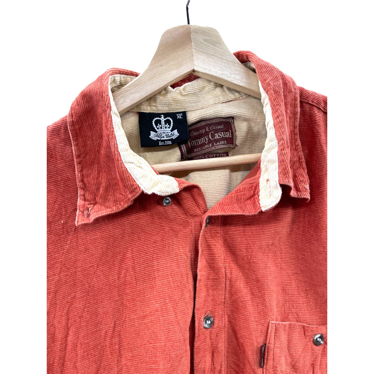 Vintage Tommy Casual Light Red Corduroy Button Down L/S Shirt