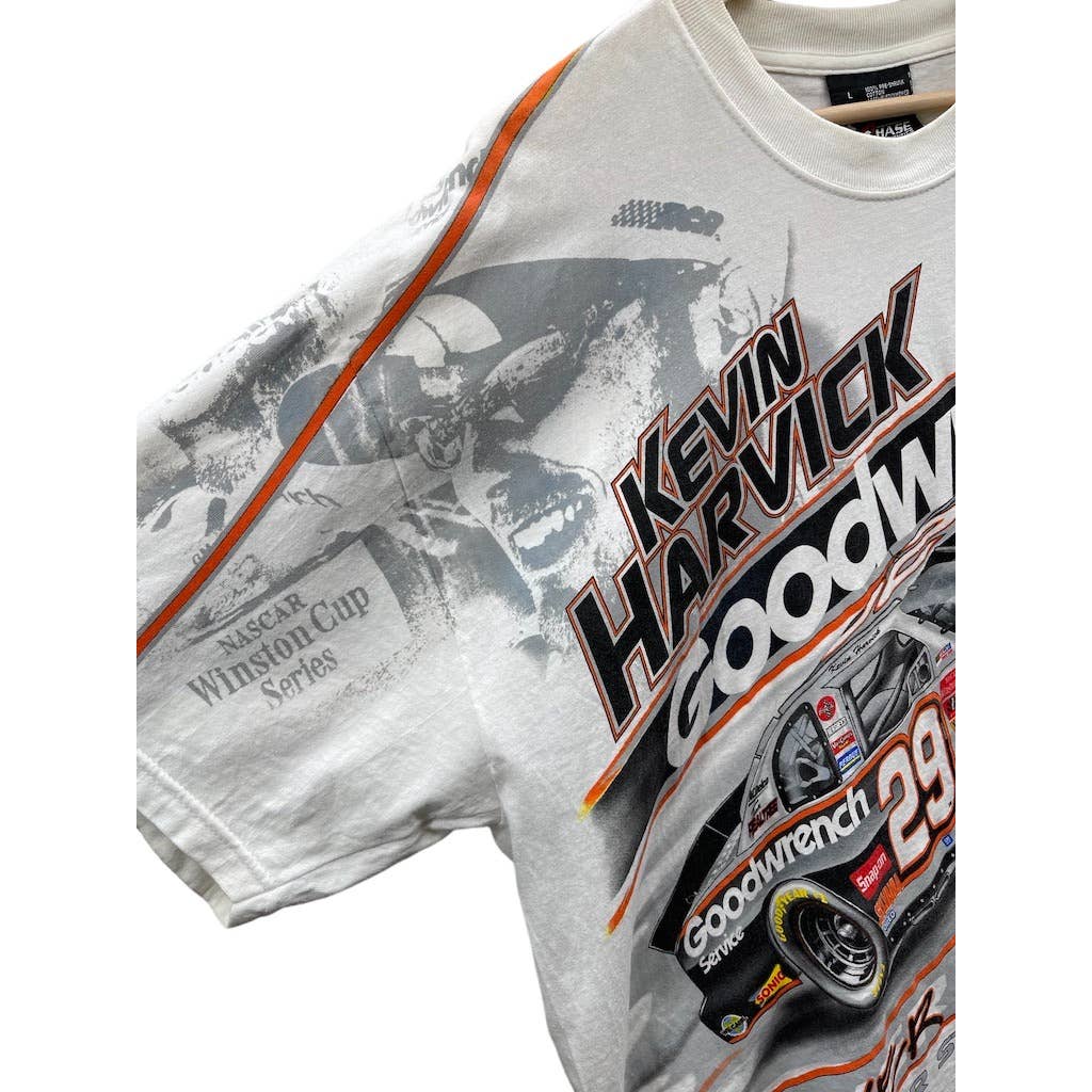 Vintage 1990's Chase Authentics Kevin Harvick Silver Streak AOP NASCAR Graphic Tee