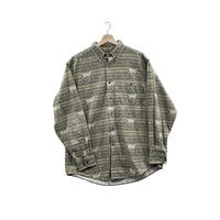 Vintage Woolrich Men's Aztec Deer Print Twill Flannel Button Down L/S Shirt