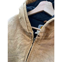 Vintage 1990's Carhartt Quilt Lined Light Brown Hooded Workwear Jacket