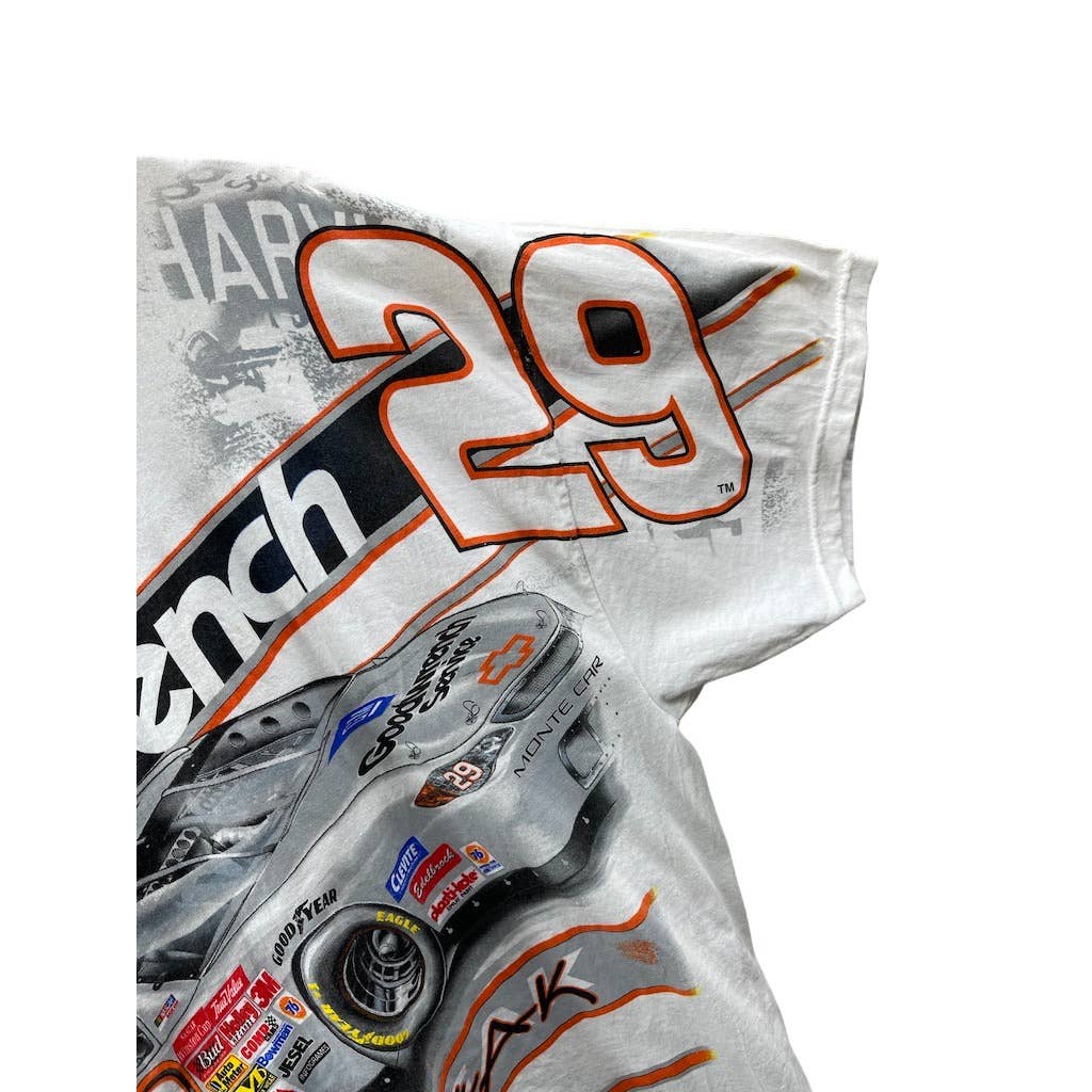 Vintage 1990's Chase Authentics Kevin Harvick Silver Streak AOP NASCAR Graphic Tee