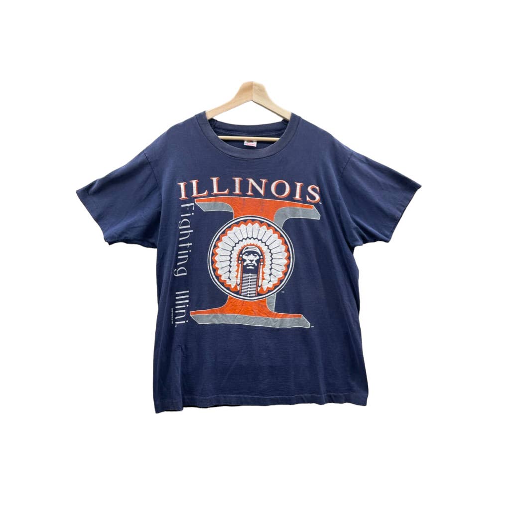 Vintage 1990's Illinois University Fighting Illini College Big Logo T-Shirt