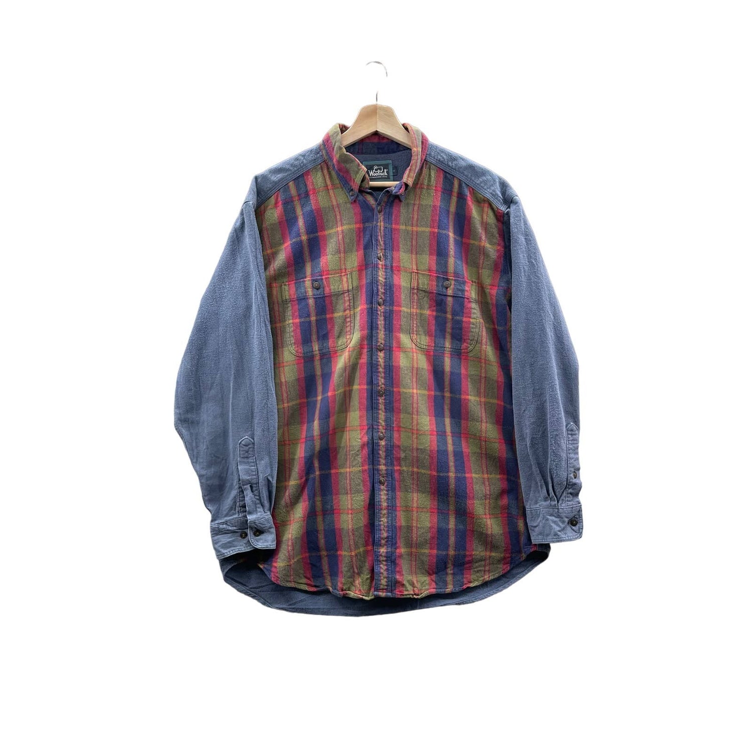 Vintage 1990's Woolrich Men's Blue Multi-Check Flannel Button Down L/S Shirt