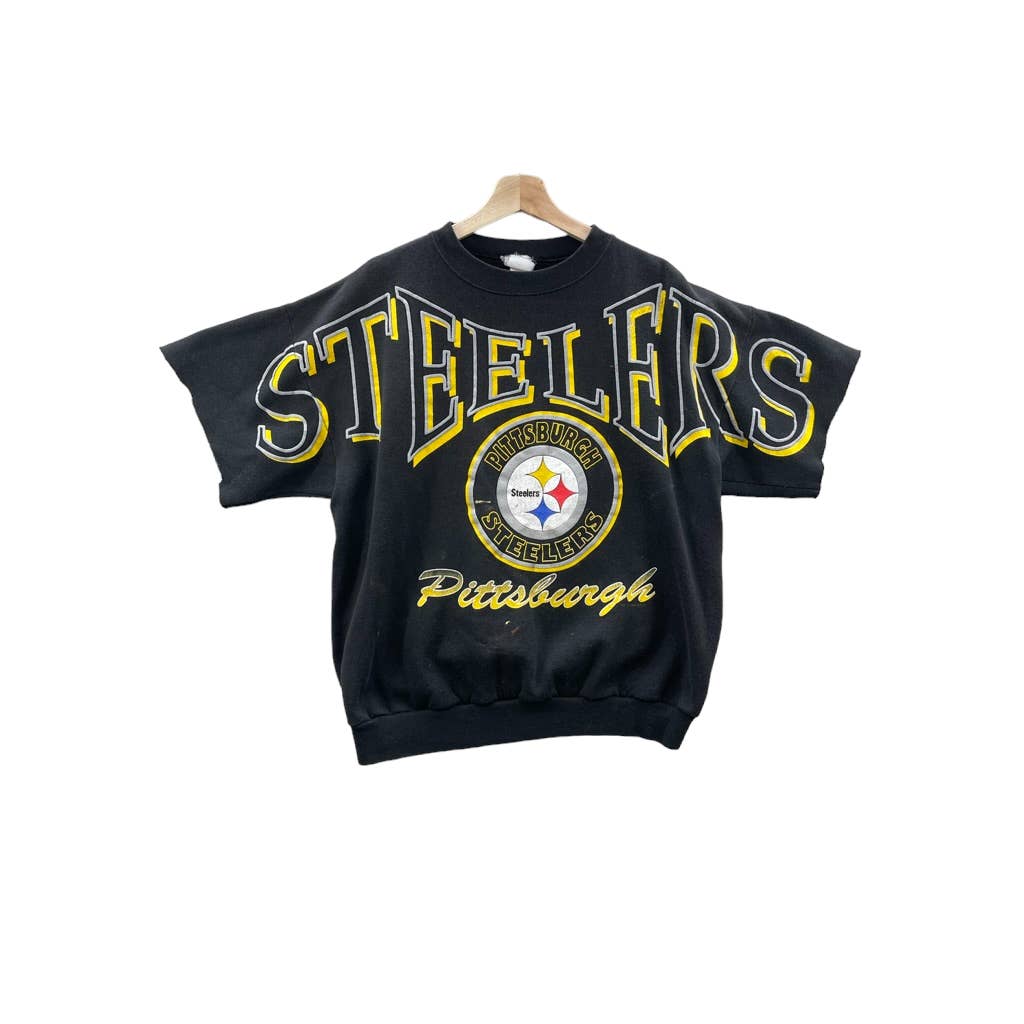 Vintage 1990's Pittsburgh Steelers Distressed Cut Off NFL Logo Crewneck