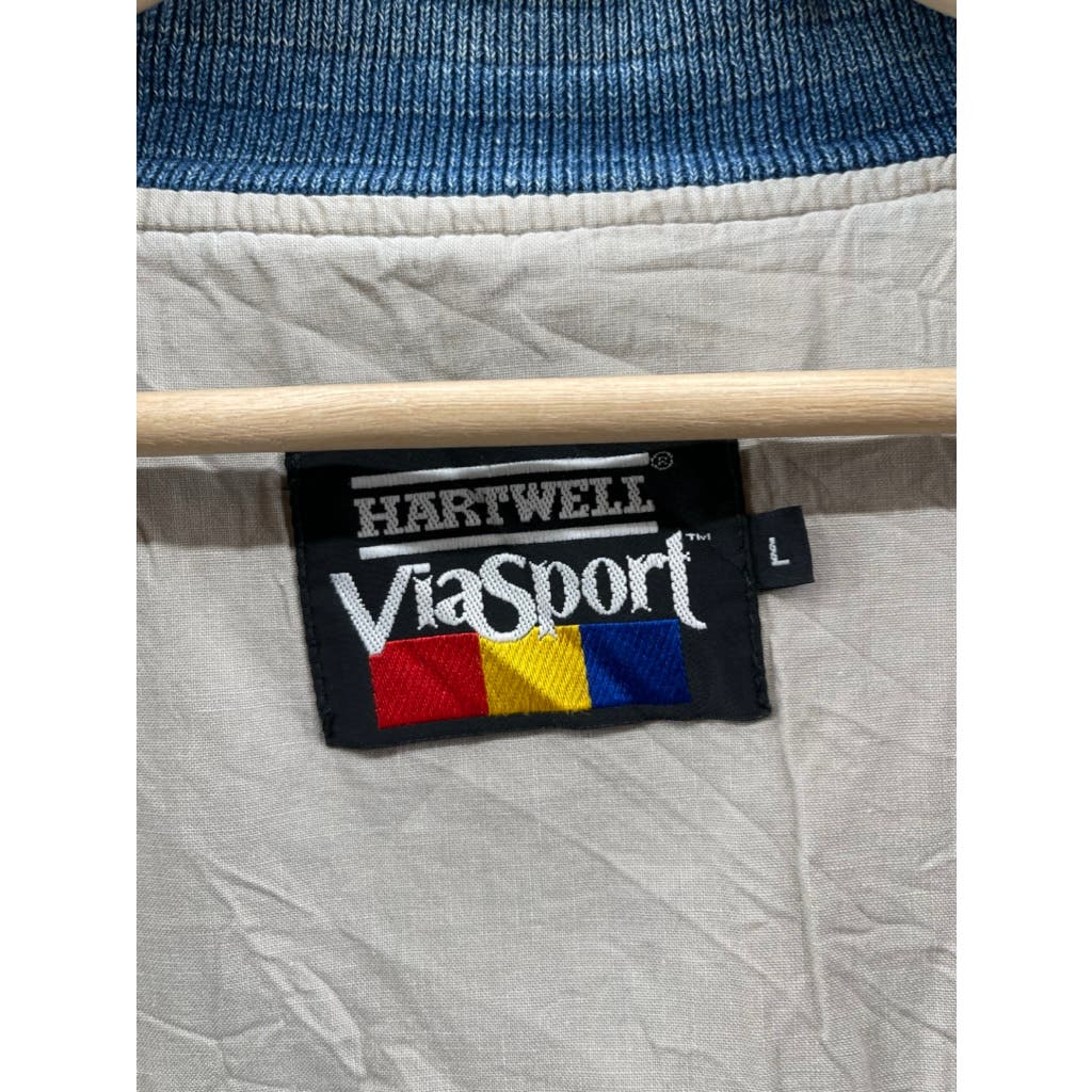 Vintage 1990's Hartwell ViaSport Denim Varsity Bomber Jacket