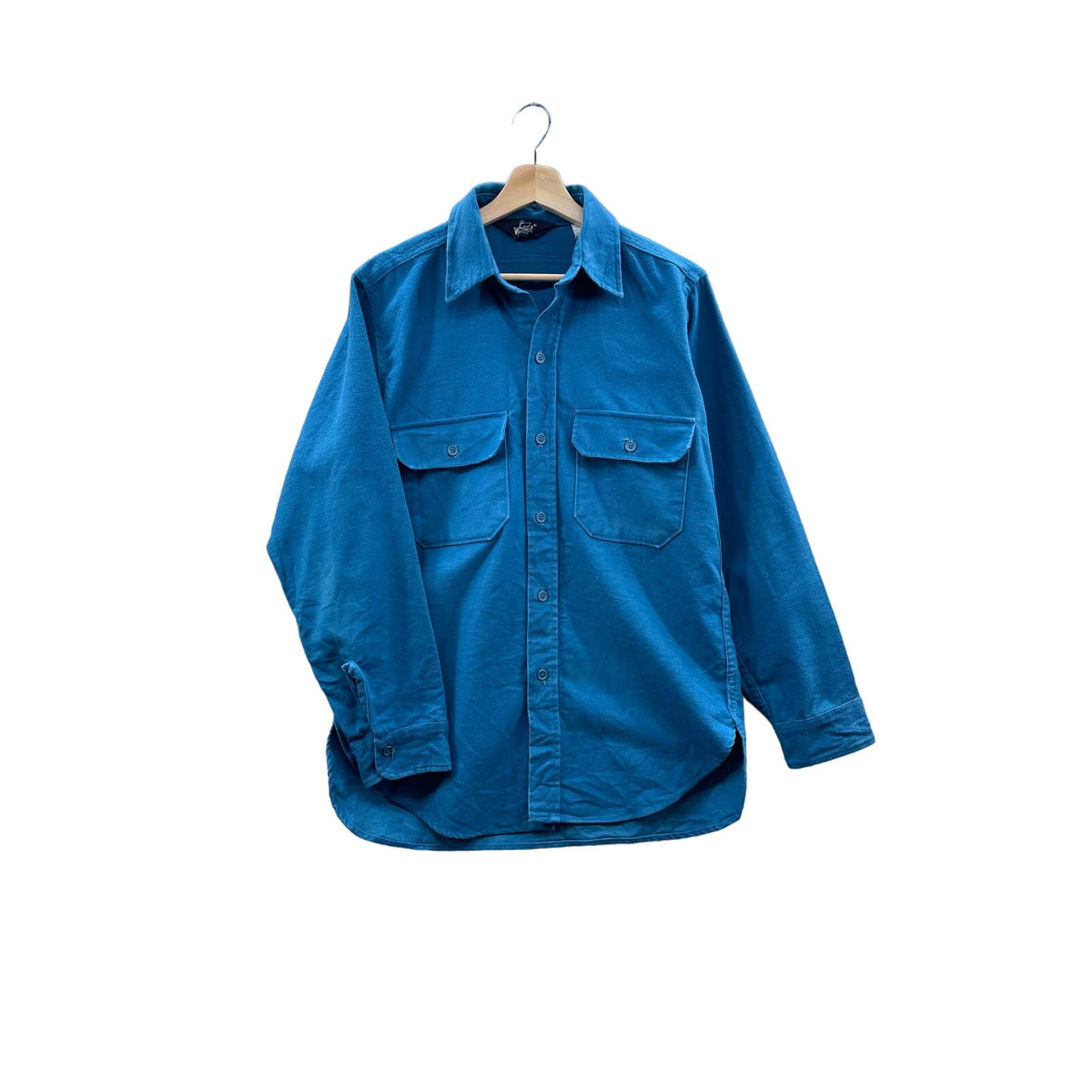 Vintage 1990's Woolrich Men's Blue Twill Canvas Button Up L/S Shirt